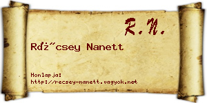 Récsey Nanett névjegykártya
